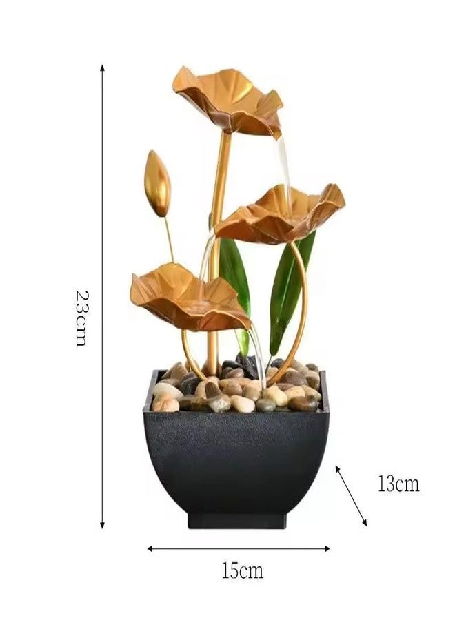 V TRIVYOM Metal Tabletop Water Fountain - Decor Ornaments with Waterfall Desktop Lotus Fountains, Deep Basin and Natural River Rocks, Indoor Relaxation for Office, Bedroom Decor Item (Golden, 1 PCS) - Image 4
